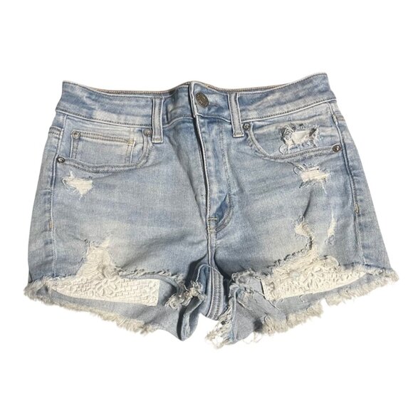 American Eagle Hi Rise Shortie Shorts Womens Size 6 Distressed/Destroyed Denim - Picture 1 of 10